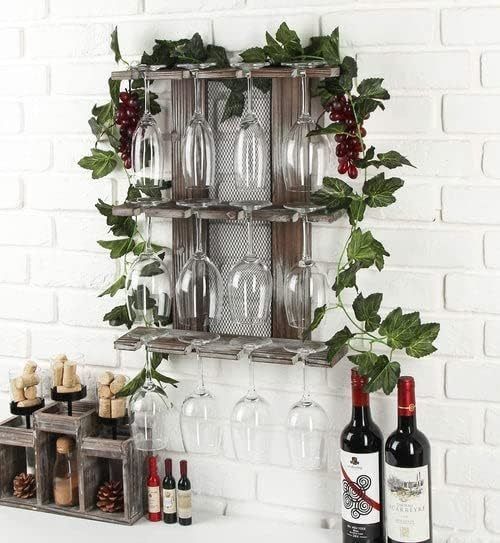 Wooden Wall Mounted Glassware Holder Rack for 12 Wine Glasses Non-folding Display