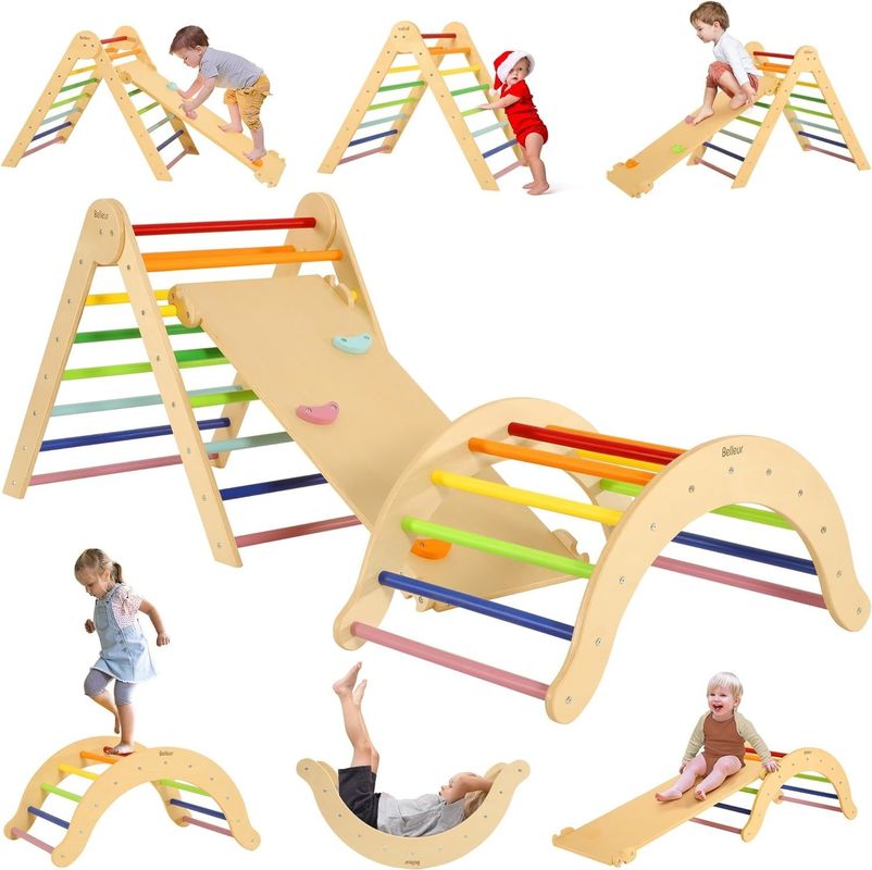Kids Learning Toy Wooden Triangle Set with Ramp Arch Custom Size Toddler Climbing Toys