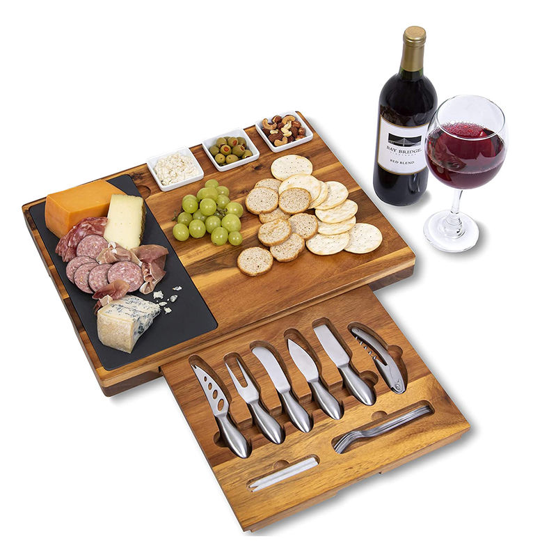 Silk-screen Printing 19-Piece Acacia Wood Slate Cheese Board and Knife Set for Meat Wine Cheese