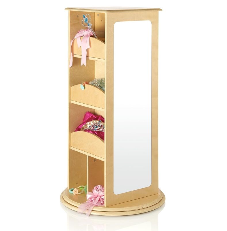Kids' Pretend Play Rotating Dress Up Storage with 2 Mirrors and Hooks in Modern Design