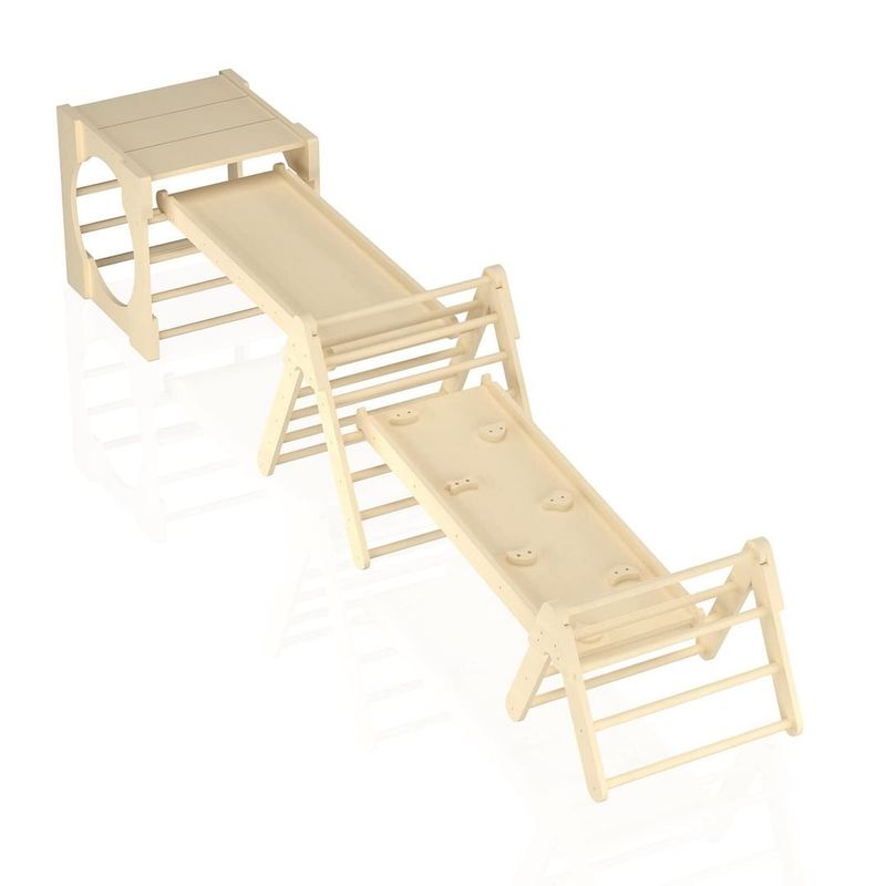 5 in 1 Triangle Climbing Toys Wooden Toddler Climbing Gym with Ramp and Slide