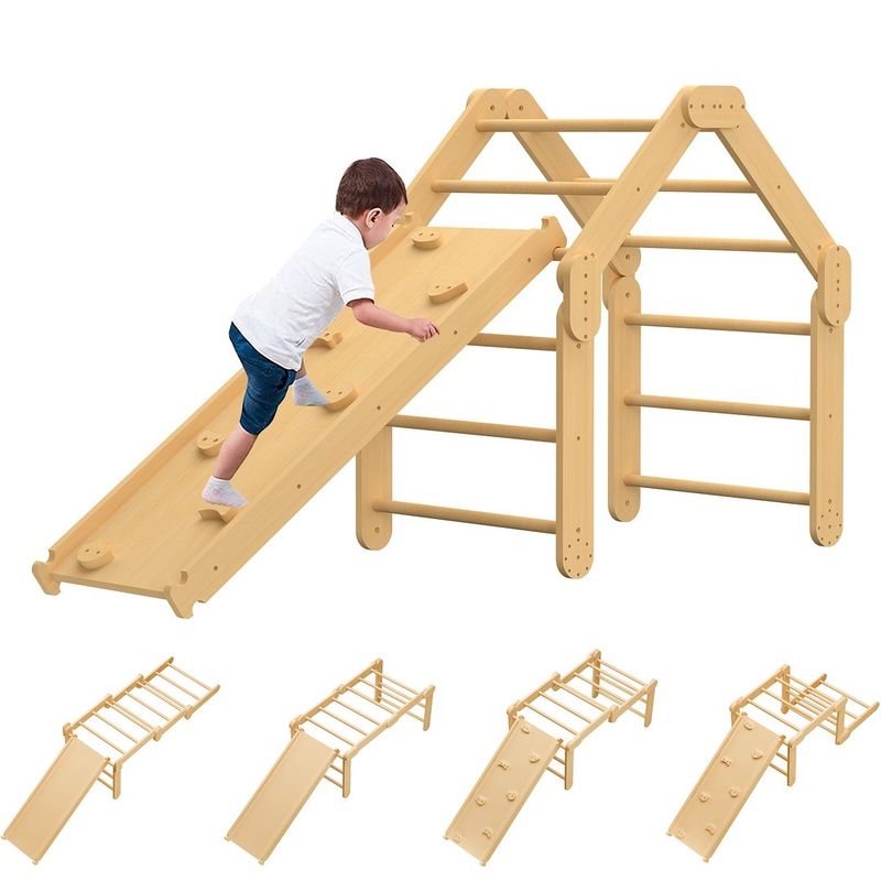 Commercial 2 in 1 Triangle Climber with Ramp Wood Foldable Indoor Montessori Climbing Toys