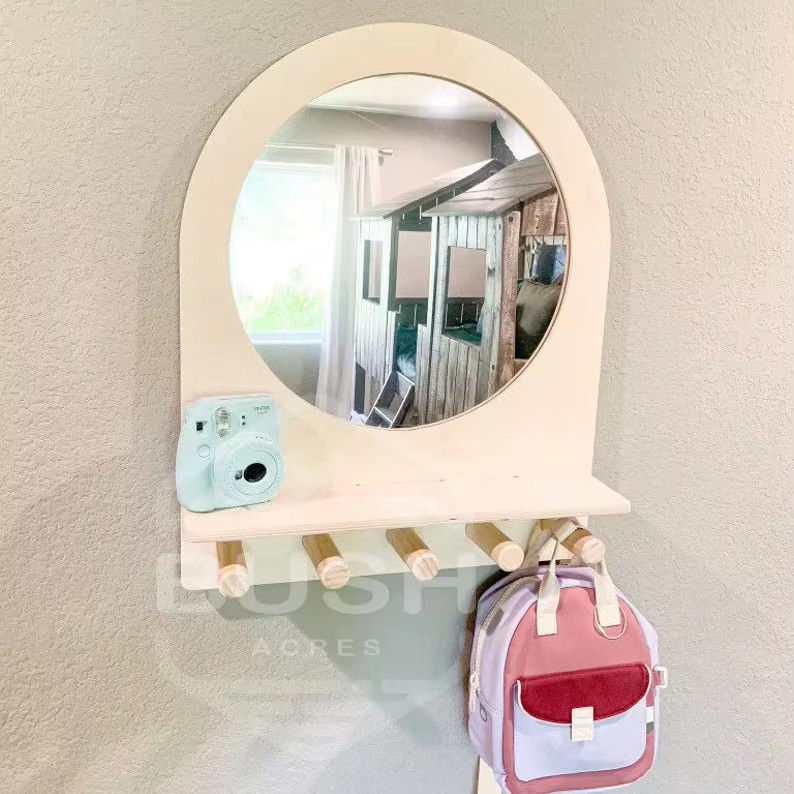 Montessori Shelf Toddler Mirror for Kids Entryway and Self Care in Hotel Home Bathroom