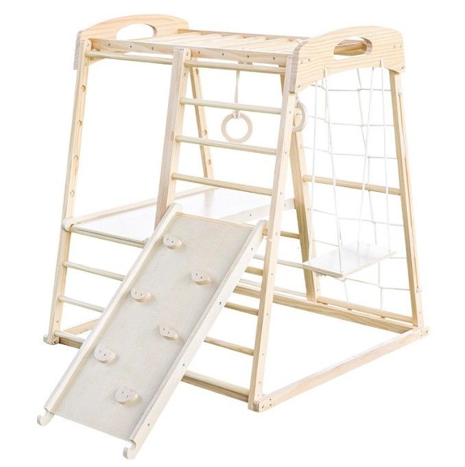 Children Gymnastics Wooden Climbing Frame Climbing Rocks Net Ladder Pull Up Bar Play Tent Indoor