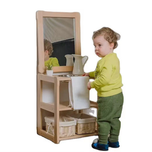 Kids Learning Toy Eco-friendly Child Montessori Washbasin with Mirror and Extra Board