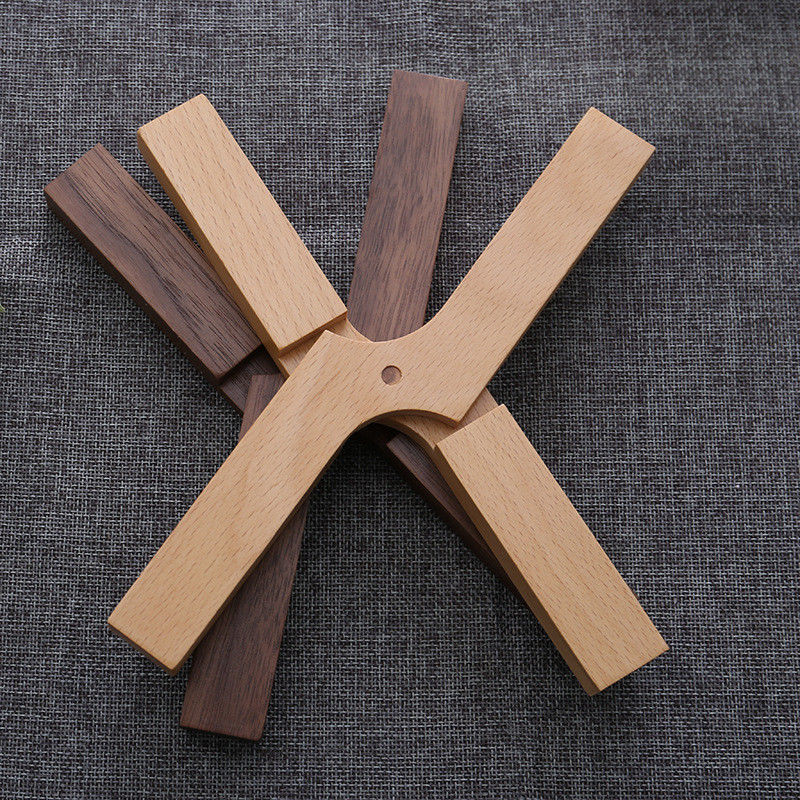Wood Plain Color Beech Walnut Cross X Shape Varnished Pot Mat Coaster for Kitchenware