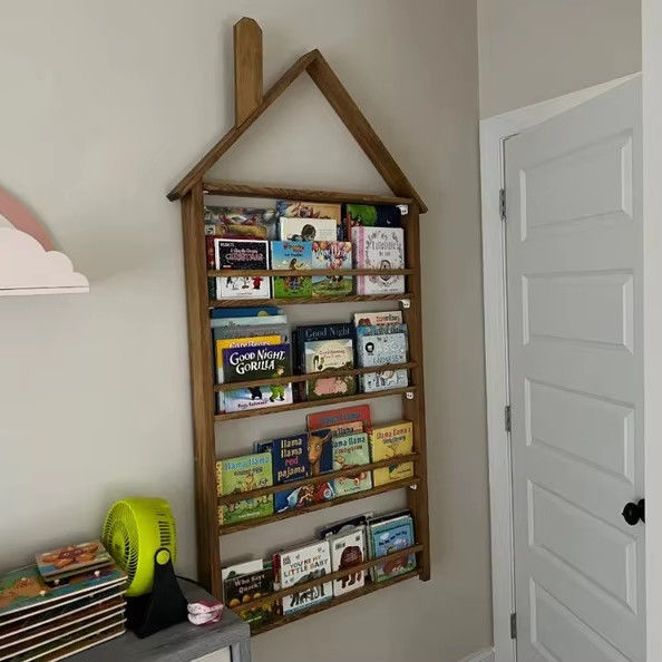 202406 Baby Bookcase Wooden Wall Montessori Solid Wood Nursery Wall Rack Custom Size