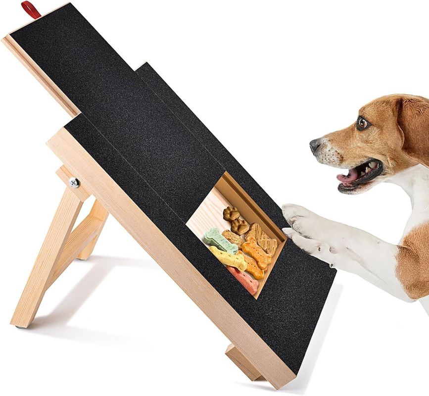 Varnished Wooden Dog Scratch Pad with Removable Cover and Treat Box for Nail Trimming