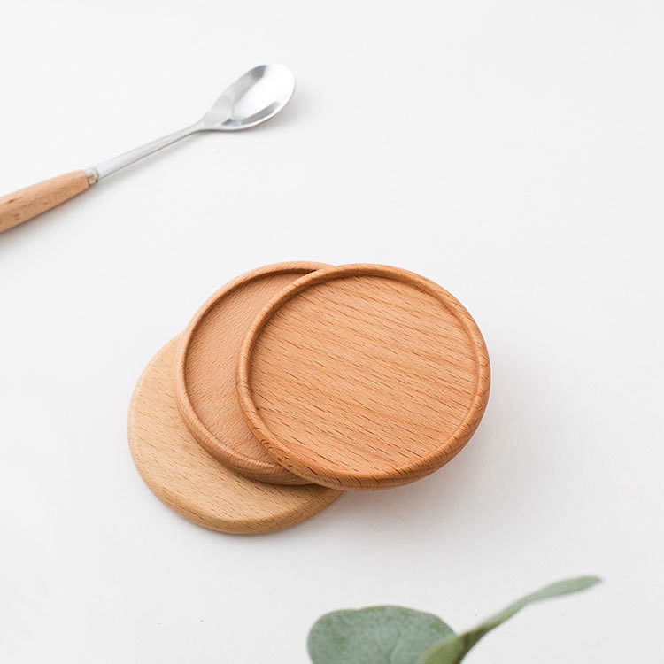 Custom Stain Color Coasters Sustainable Round Beech Wood Drink Mats for Protection