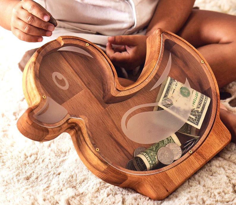 Pine Wood Animal Piggy Bank for Kids Wooden Plain Color Dragon Shape Bank Money Boxes