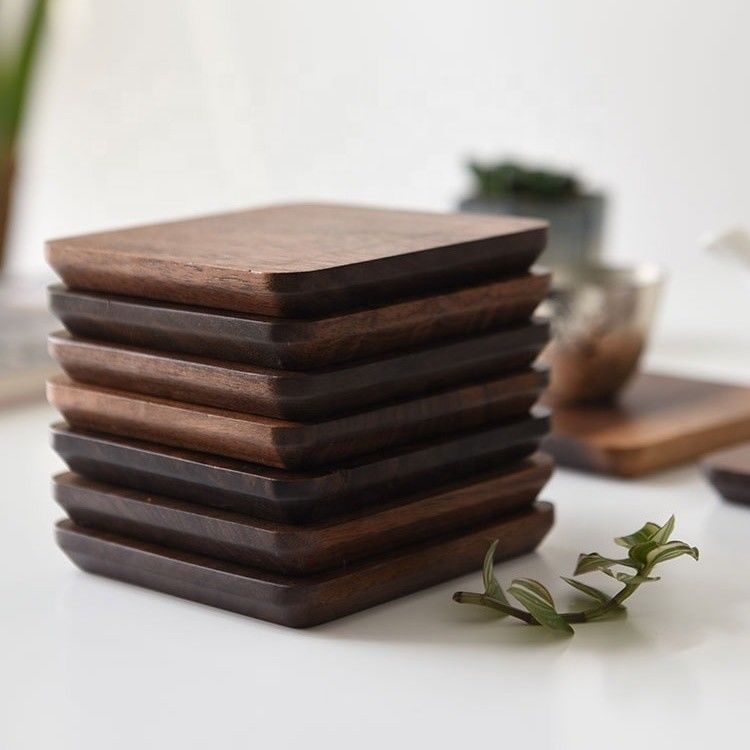 10x10x1.2cm Japanese Style Black Walnut Wood Coasters for Teapot and Cup Custom Made