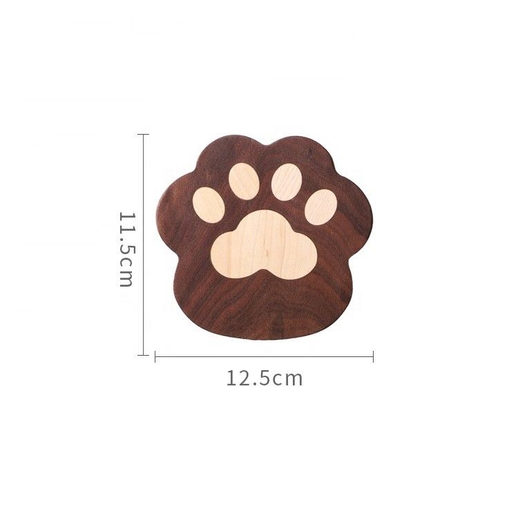 Fashion Cat Claw Shape Walnut Cup Mat Coasters 11.5x12.5x1.2cm for Customized Logo