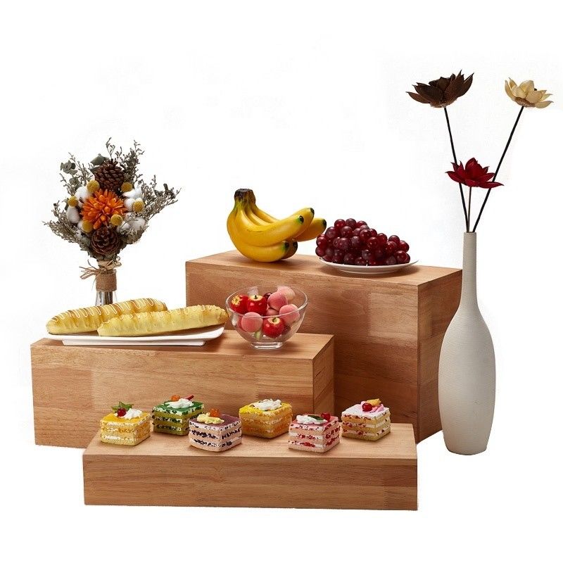 Solid Beech Wood Multi Functional Dessert Display Rack for Modern Sushi Cake Buffet Stand