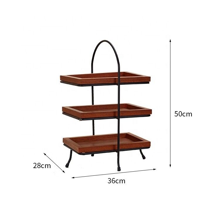Custom Wood 3 Tiers Cake Fruit Display Stand with Metal Frame Add a Touch of Elegance