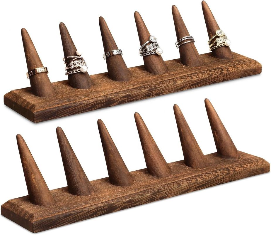 Double Tier Custom Wooden Jewelry Finger Ring Display Stand Organizer with Logo Design