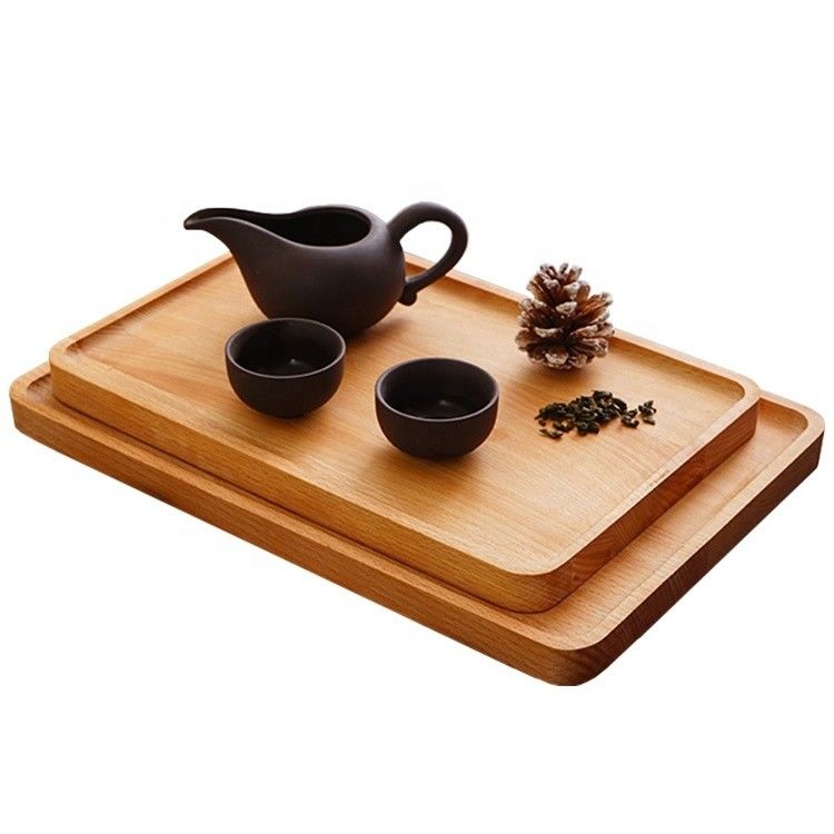 Customized Natural Solid Wood Bamboo Food Cutlery Tray in Different Sizes and Shapes