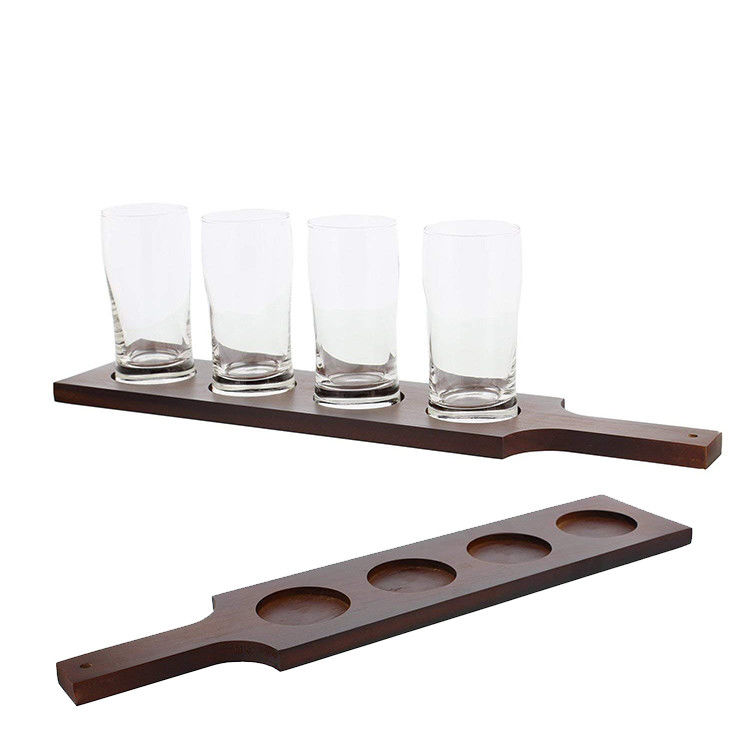 Stain Color Custom Wooden Beer Tasting Paddle with Shot Glass Holder Tray FSC Certified