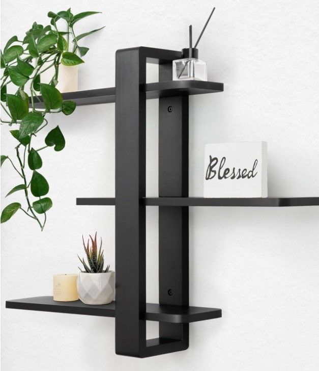 Storage Holders Racks Black Pine Wood 3 Tier Large Shelf Home Decoration Plant Photo Display