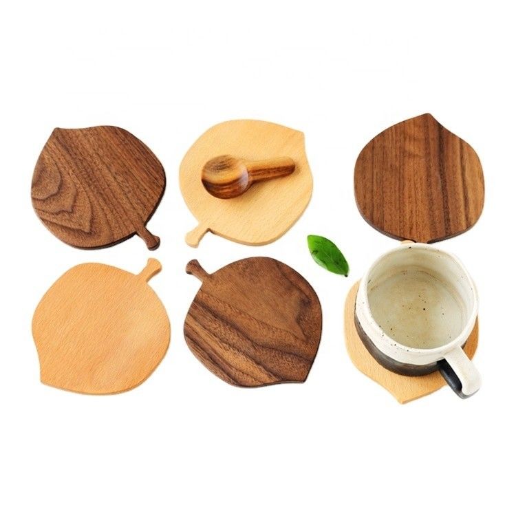 Eco-Friendly Leaf-Shaped Beech Walnut Wood Coasters for Hot Drinks Sample Charge Free