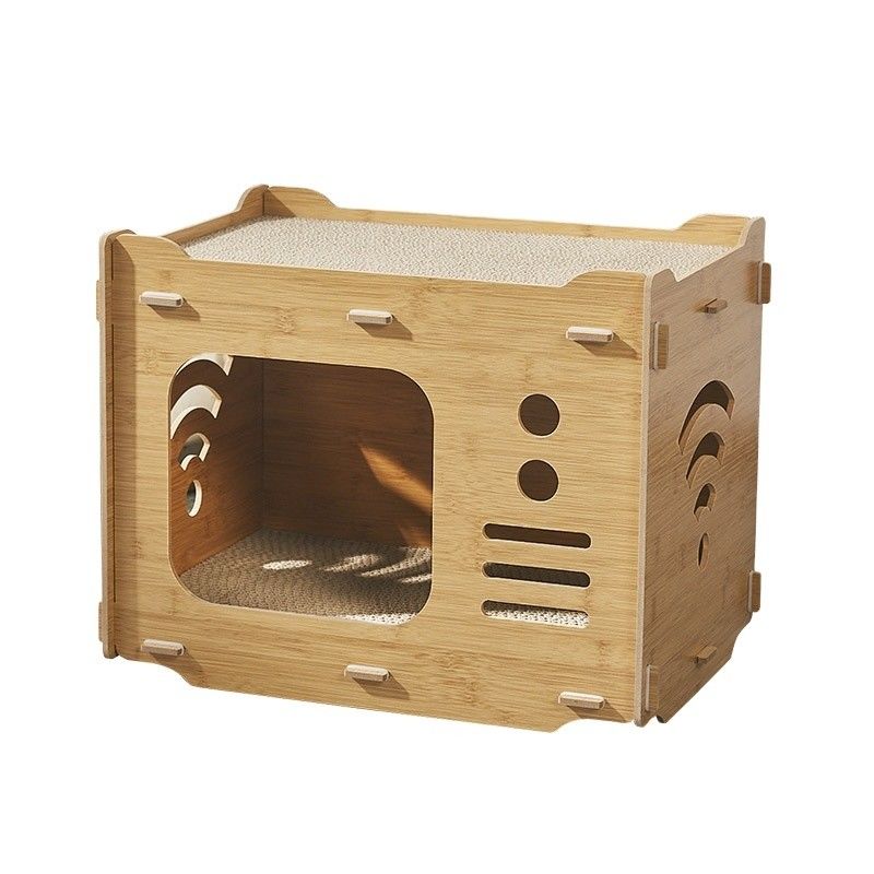 Custom Double Layer Cat Cardboard House with 2 PCS Cat Scratching Pads Cat Scratcher House Save Space