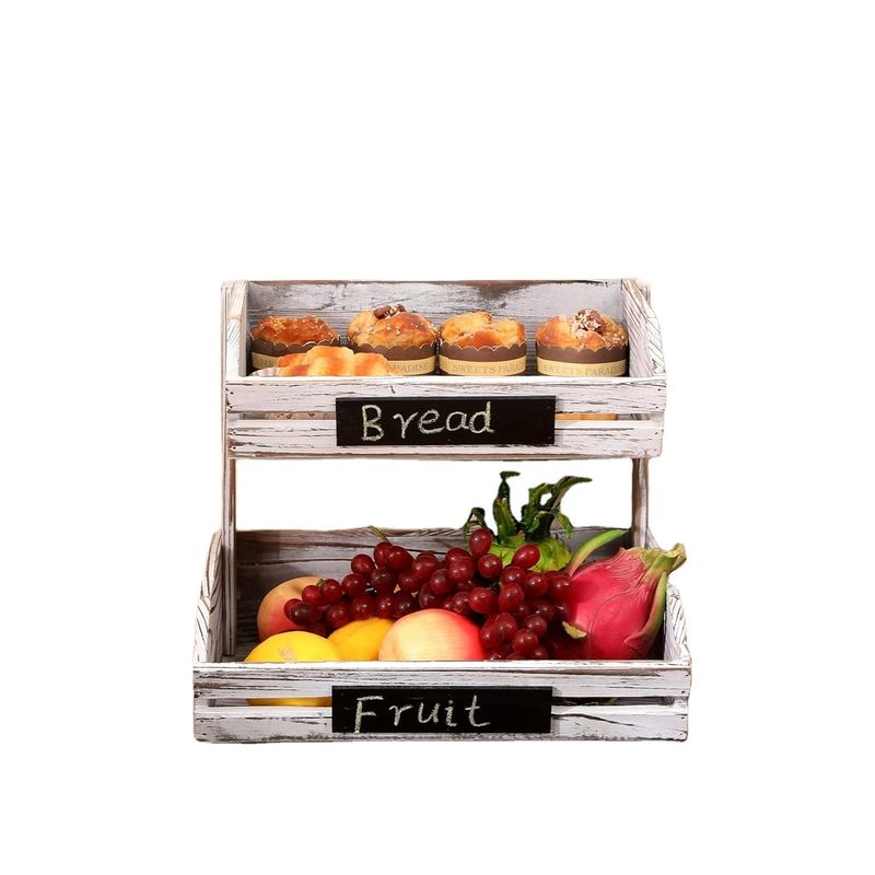 Customized Logo 2 Tier Farmhouse Wooden Basket for Kitchen Dining Room and Guest Room