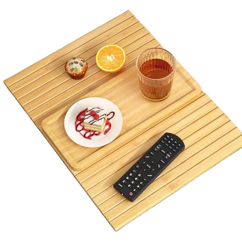 Stocked Bamboo Sofa Arm Tray Table Large Couch Cup Holder Tray for Phone Cups Remote