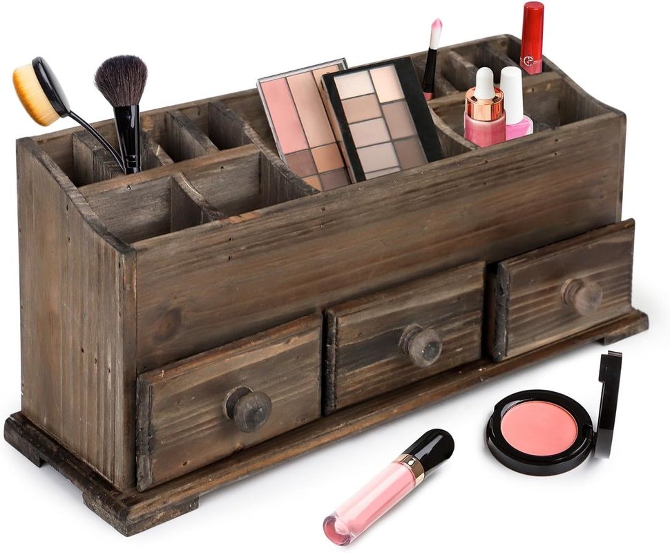 Customized Logo Rustic Vanity Organizer for Cosmetics Makeup and Bathroom Accessories
