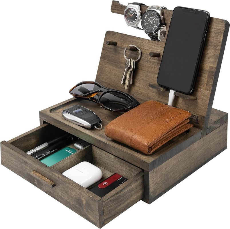 Double Tier Bedside Table Organizer for High Quantity Storage of Cellphone Accessories