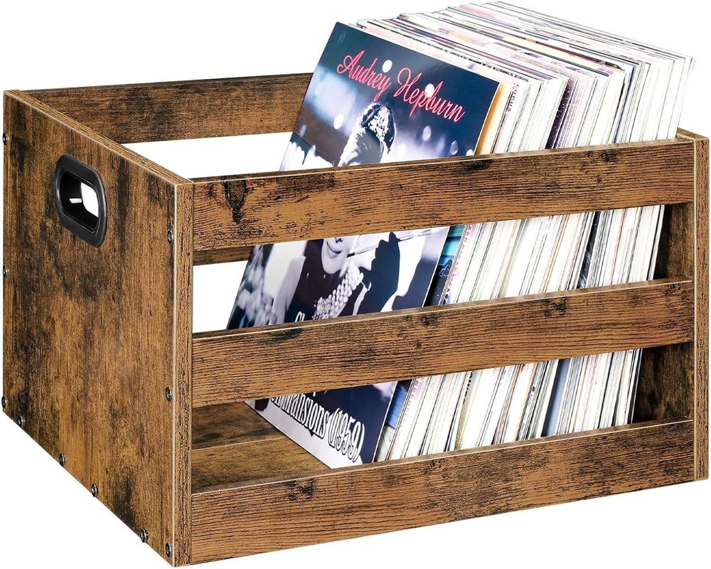 Living Room Vinyl Record Storage Organizer with High Quantity Vintage Wood File Storage