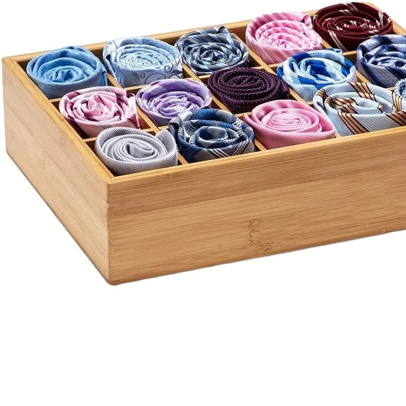 15 Compartment Bamboo Storage Organizer for Belts Ties Bras Briefs Socks Jewelry