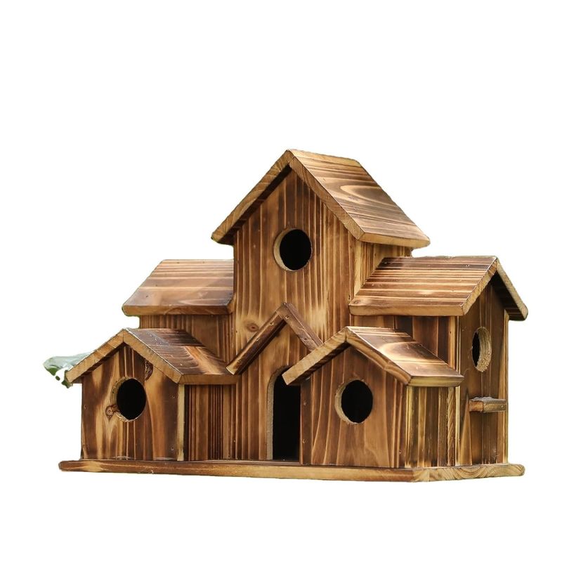 Push-up Closure 6 Hole Handmade Natural Wooden Bird House for Hanging Outdoors Spot