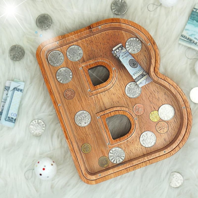 Wooden Alphabet Acrylic Letter Money Box Printing burned Large Letter Piggy Banks For Kids