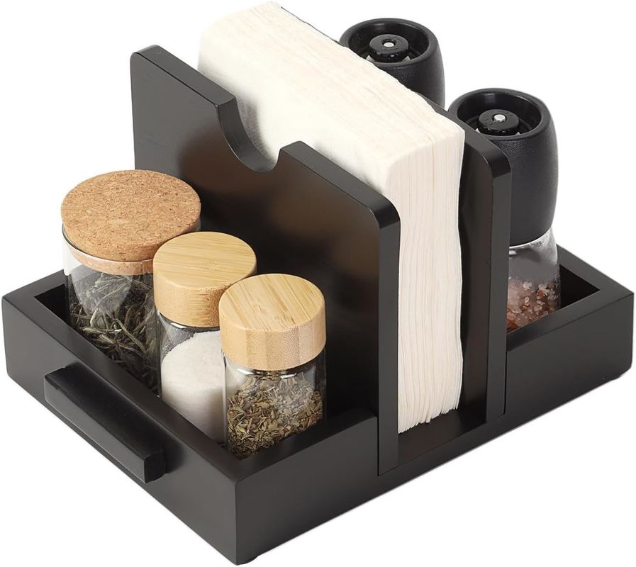 2024 Design American Style Wooden Napkin Holder for Table to Store Salt and Pepper Shakers