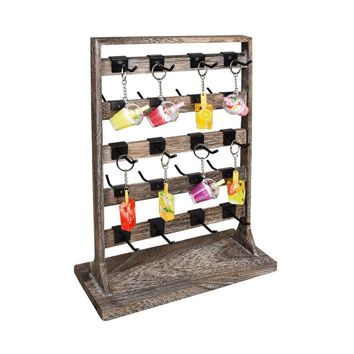 Home Theme Earring Card Display Holder Stand with Wooden Jewelry Display Rack and Hooks