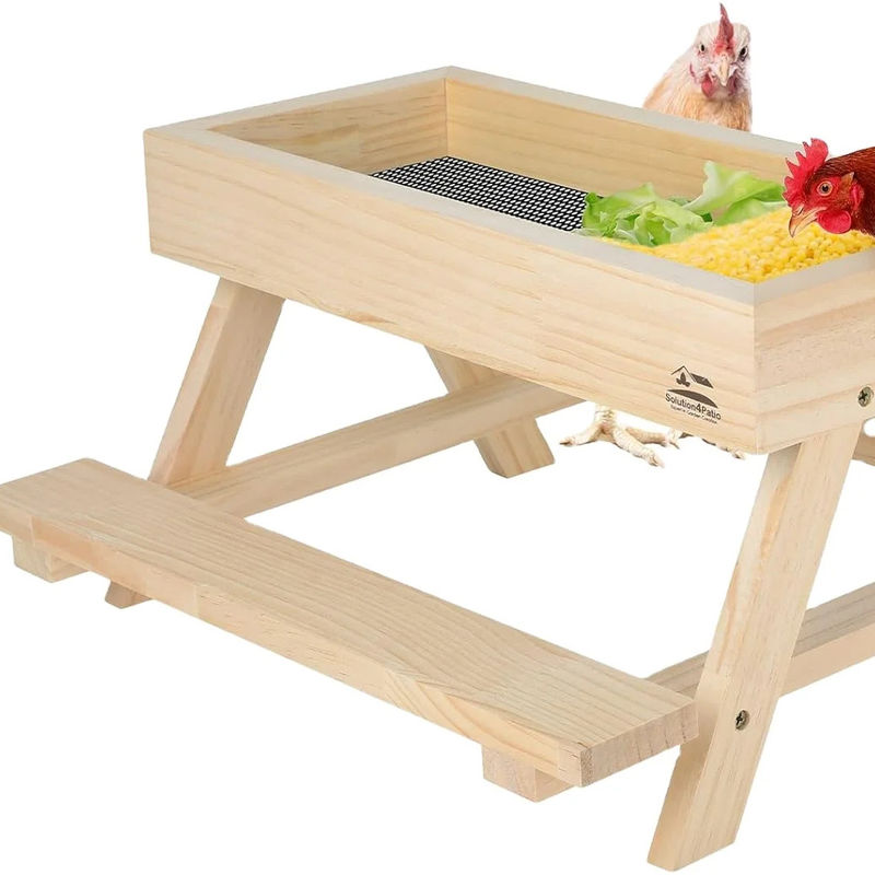 Handmade Chickenic Table Wooden Picnic Table for Pet Bowls Feeders and Small Animals