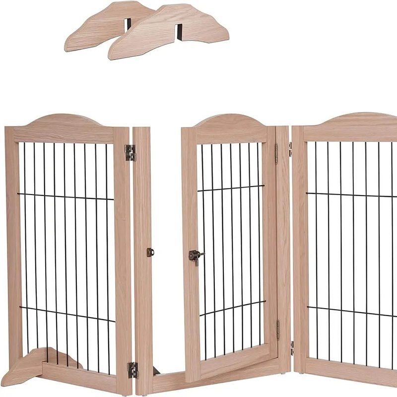 Sustainable Wooden Dog Gate with Walk Through Door High Quantity and Foldable Design