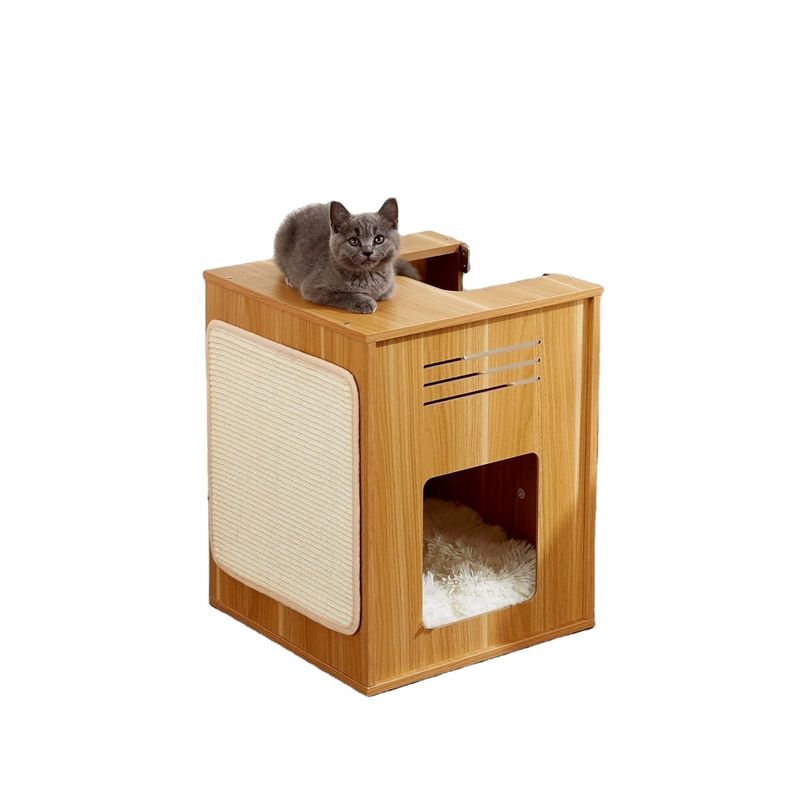 Pet Furniture Item Type Large Cat House with Scratch Pad and Adjustable Baffle