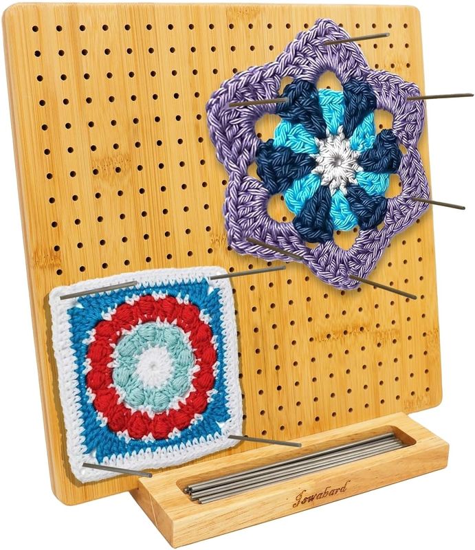 Handcrafted Knitting Blocking Mat Bamboo Board with Pegs Mini Wooden Box Pill Storage