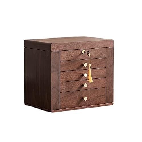 Traditional Wooden Jewelry Box with 5 Drawers and Two Side Doors in Polished Walnut