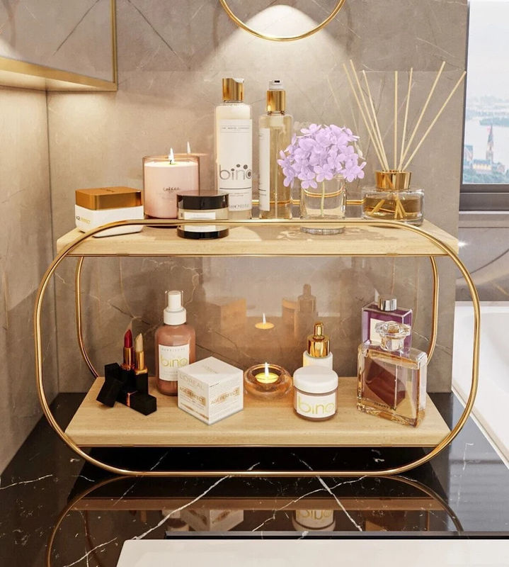 Bathroom Shelf Wooden Vanity Tray Countertop Organizer for Makeup Perfume Storage