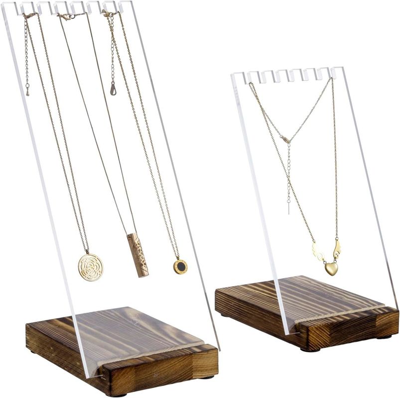 Clear Acrylic Necklace Holder with Solid Wood Base Tabletop Jewelry Easel Stand Advantage