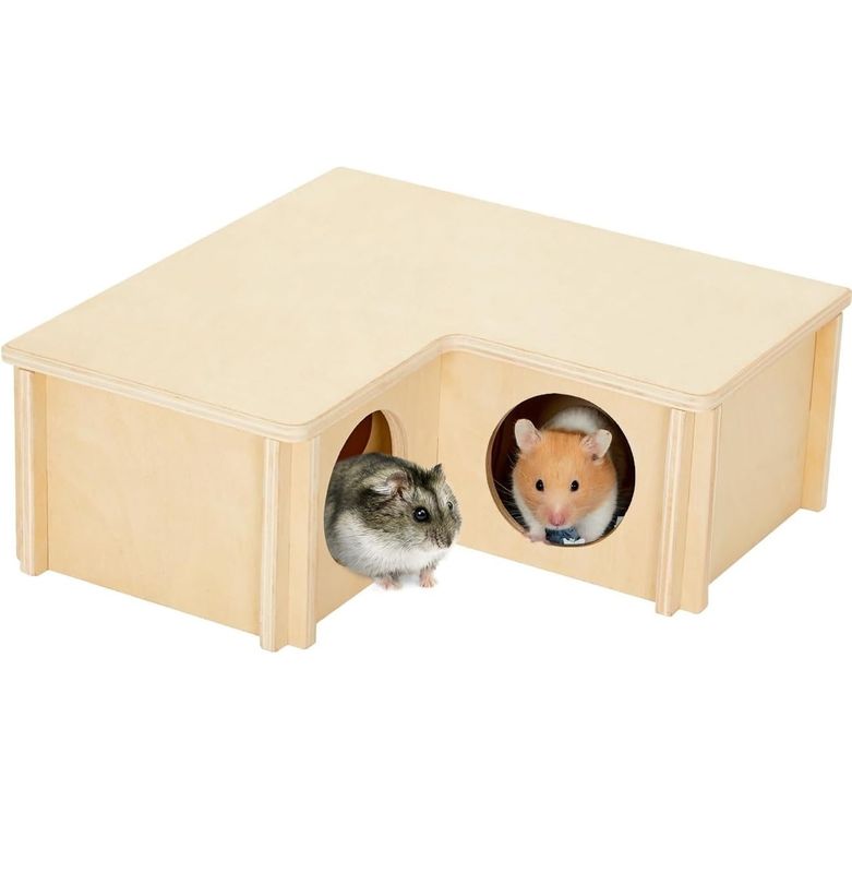 Household Wooden Hamster House Multi-Chamber Hideout for Exploring Toys and More