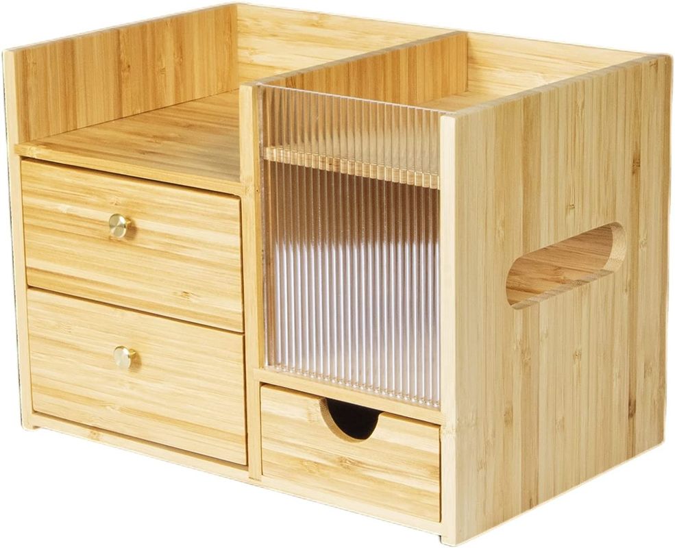 Convenient and Compact Bamboo Wood Desktop Drawers Organizer for Cosmetic Storage