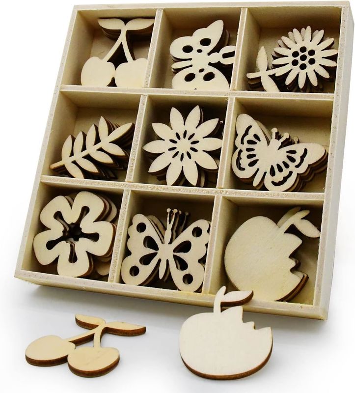 Wooden Embellishments Laser Cut Blanks Slices in Flower Theme for Nature Decor 45pcs