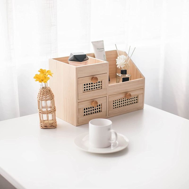 Efficiently Organize Your Desk with 13.3x8.6inch Wooden Storage Box Mini Desk Organizer