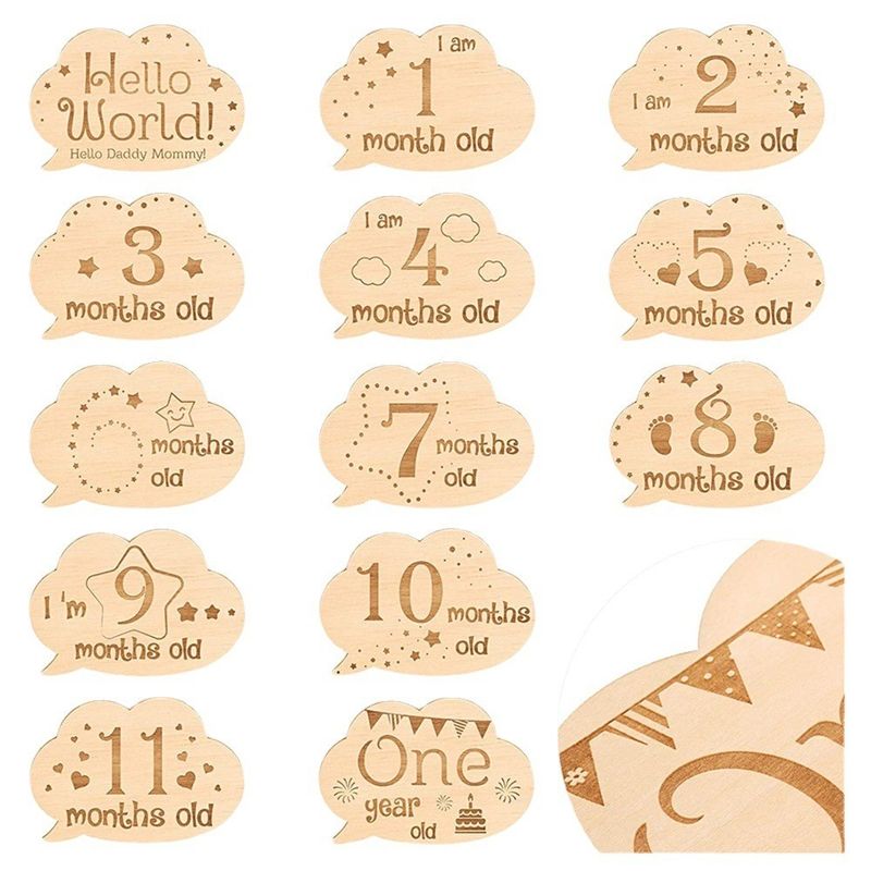 Baby Monthly Milestone Cards 13 Pieces Newborn Gift Set for First Year Growth Props