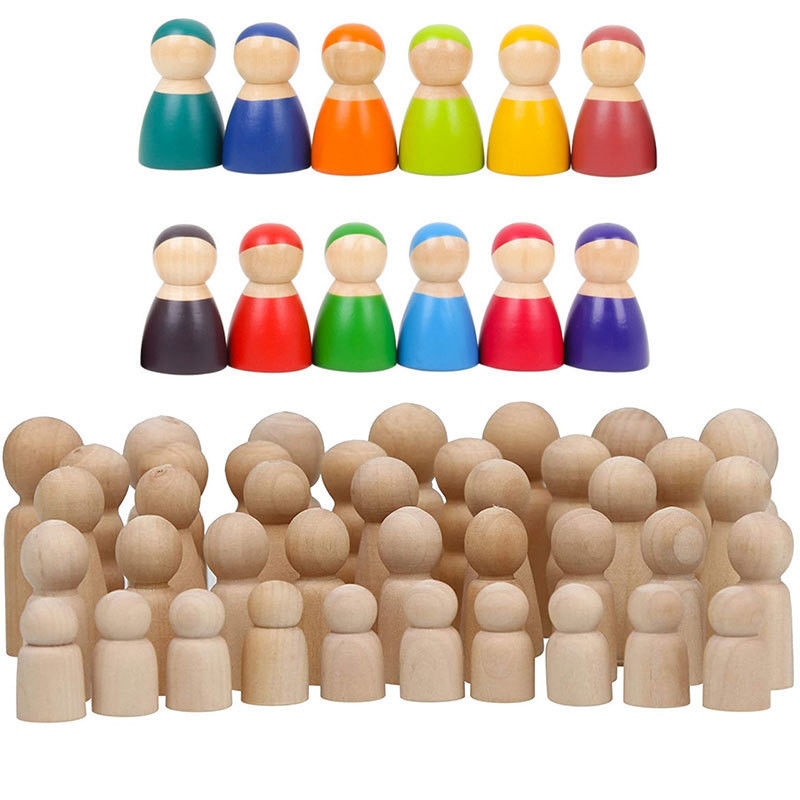 Custom Size Accepted Wooden Man Woman Peg Dolls People Figures for DIY Painting Craft