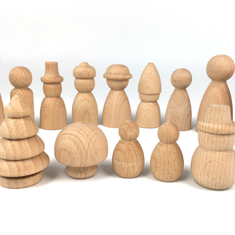 Engraved Wooden Peg Dolls Cone Building Block Set for Custom Wood Ornaments Crafts