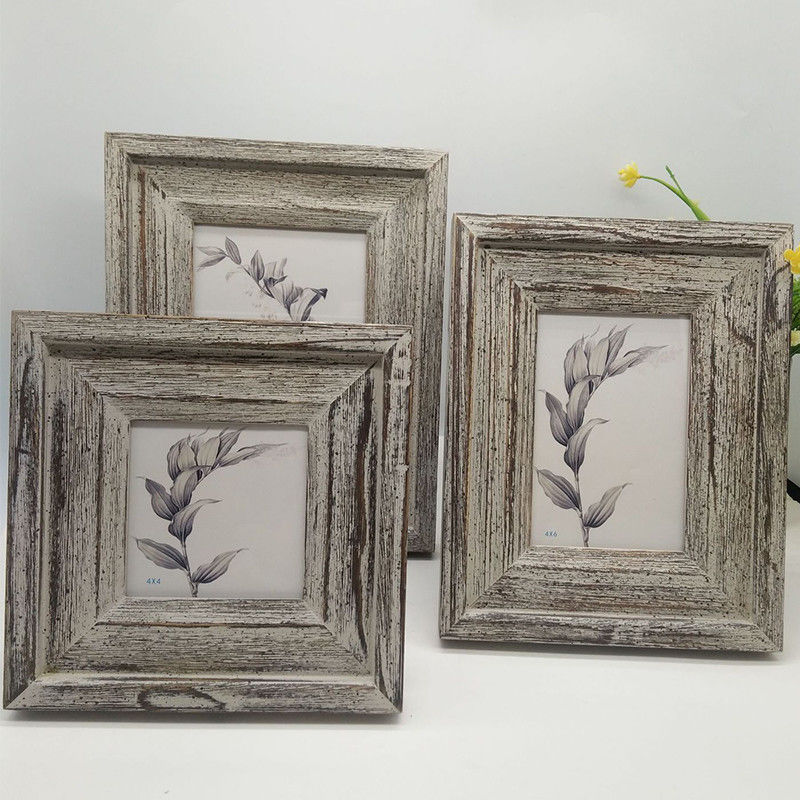 Wooden Picture Frames 4&quot; 6&quot; 7&quot; in Custom Rustic Style Hand Carved with Plain Color