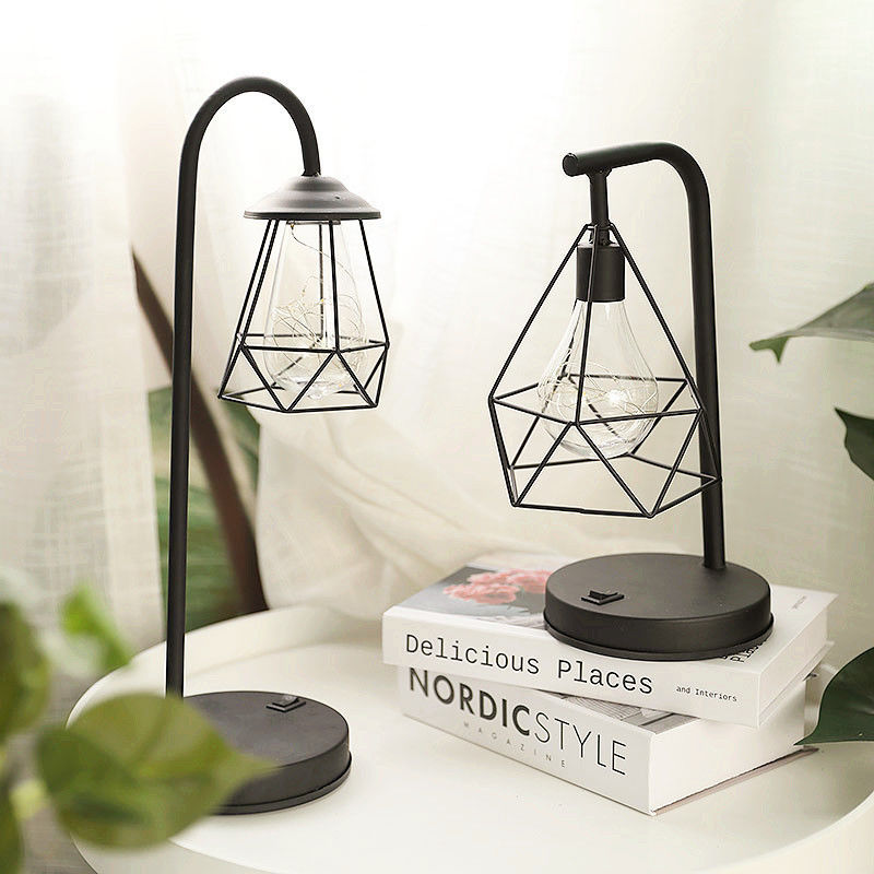 Free Sample Charge Custom Logo Metal Wire LED Lantern Table Lamp with Glass Tube and LED Bulb